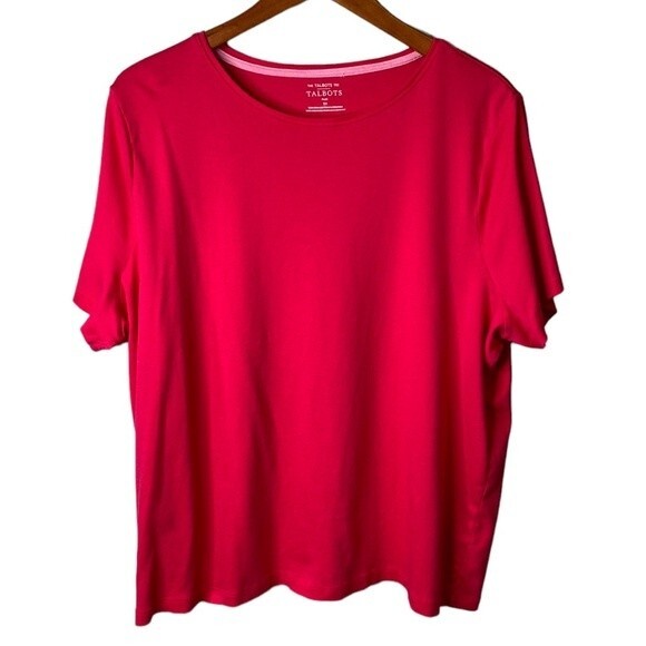 Talbots Tee 100% Pima Cotton Hot Pink Top Crew Neck Short Sleeve Barbiecore Soft - Picture 2 of 11